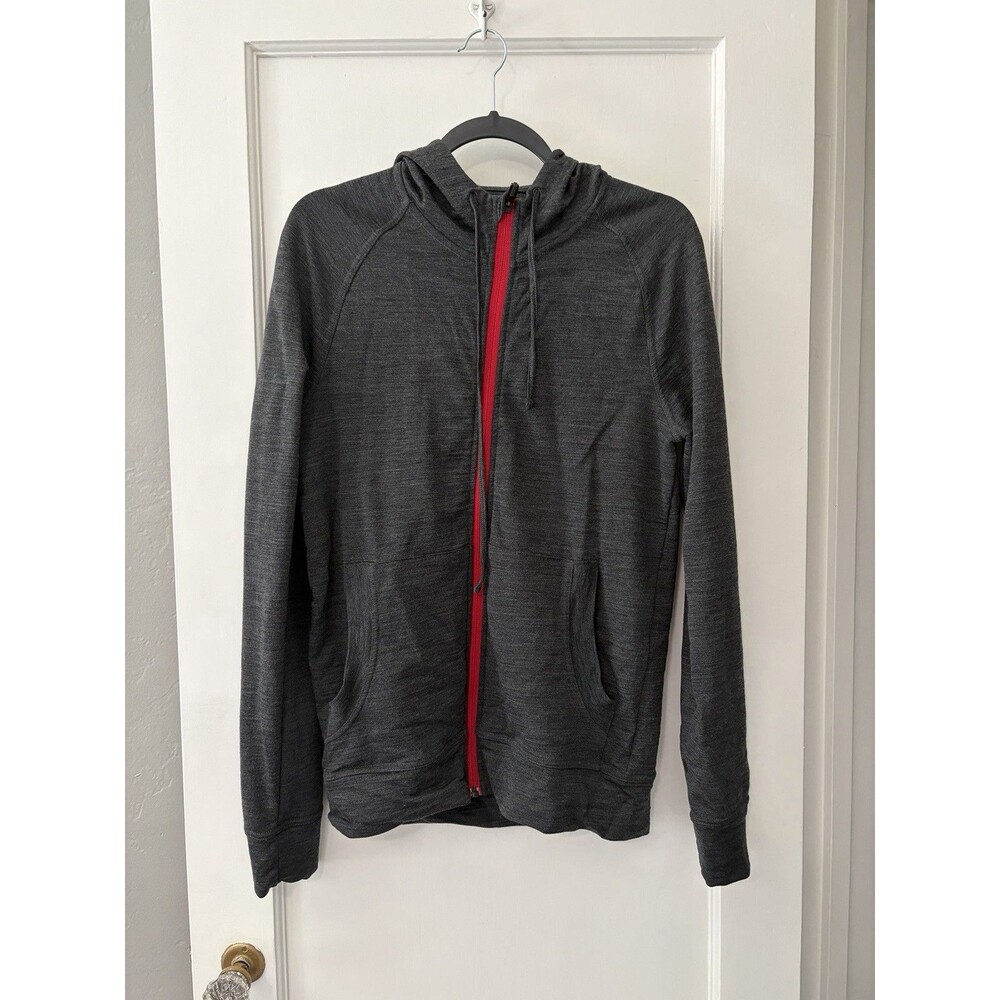 Icebreaker Merino Wool Hoodie Mens Small Gray Red Full Zip Hiking Gorpcore